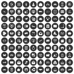 100 postal service icons set black circle