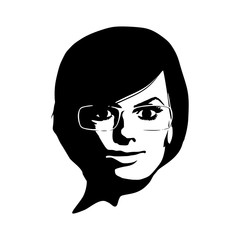 Face front view. Elegant silhouette of a woman spectacles