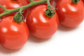 Cherry tomatoes closeup on the white background. 