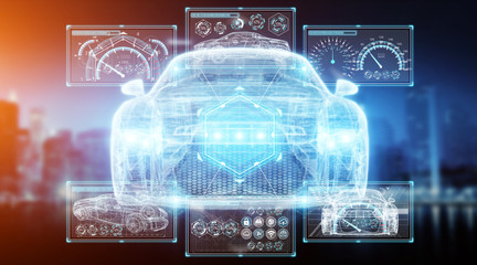 Modern digital smart car interface 3D rendering
