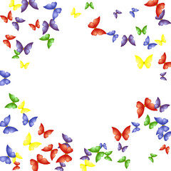 Fototapeta premium Background with Colorful Butterflies. Simple Feminine Pattern for Card, Invitation, Print. Trendy Decoration with Beautiful Butterfly Silhouettes. Vector Background with Moth