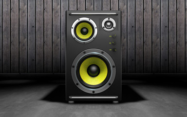 Audio speakers on black background. 3d rendering.