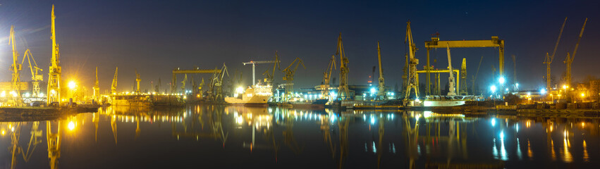 industrial areas of the shipyard in Szczecin in Poland,high resolution panorama - obrazy, fototapety, plakaty