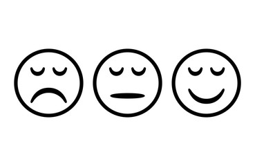 Smileys with arc eyes. Emoticons icon negative, neutral and positive,  different mood. Vector illustration.