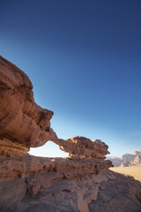 Fototapeta na wymiar Wadi Ram deser. Rock arch. Stone bridge. Jordan landmark