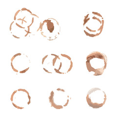 Round brown coffee stains. Traces from the Cup. Vector illustration. A set of contours of the spots.