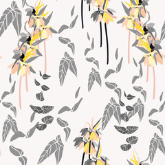 Floral vector seamless pattern with hand drawn lilies and leaves -  Kaiser's crown flowers.