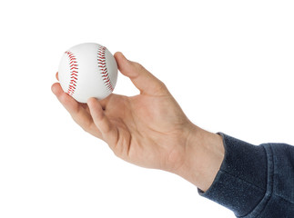 Hand and baseball ball