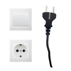 Electrical adapter with outlet, switch and black plug. Energy power vector illustration.