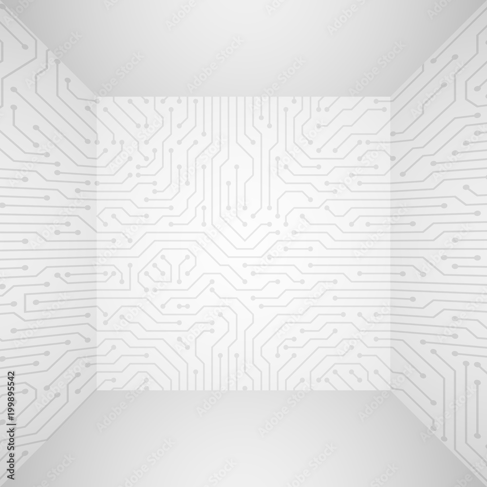 Poster abstract modern white technology 3d vector background with circuit board pattern. information tech c