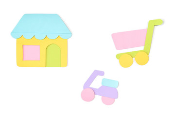 Store, shopping and delivery paper cut on white background - isolated