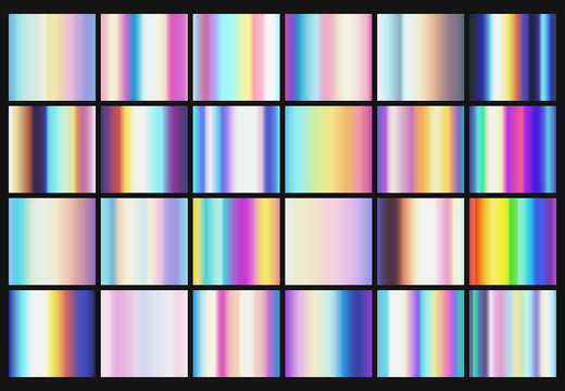Rainbow metallic gradients with holographic colors vector templates