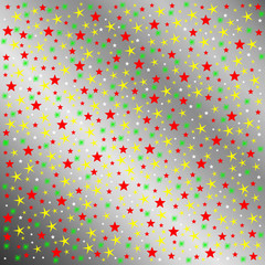 many festive, colored stars on shiny background