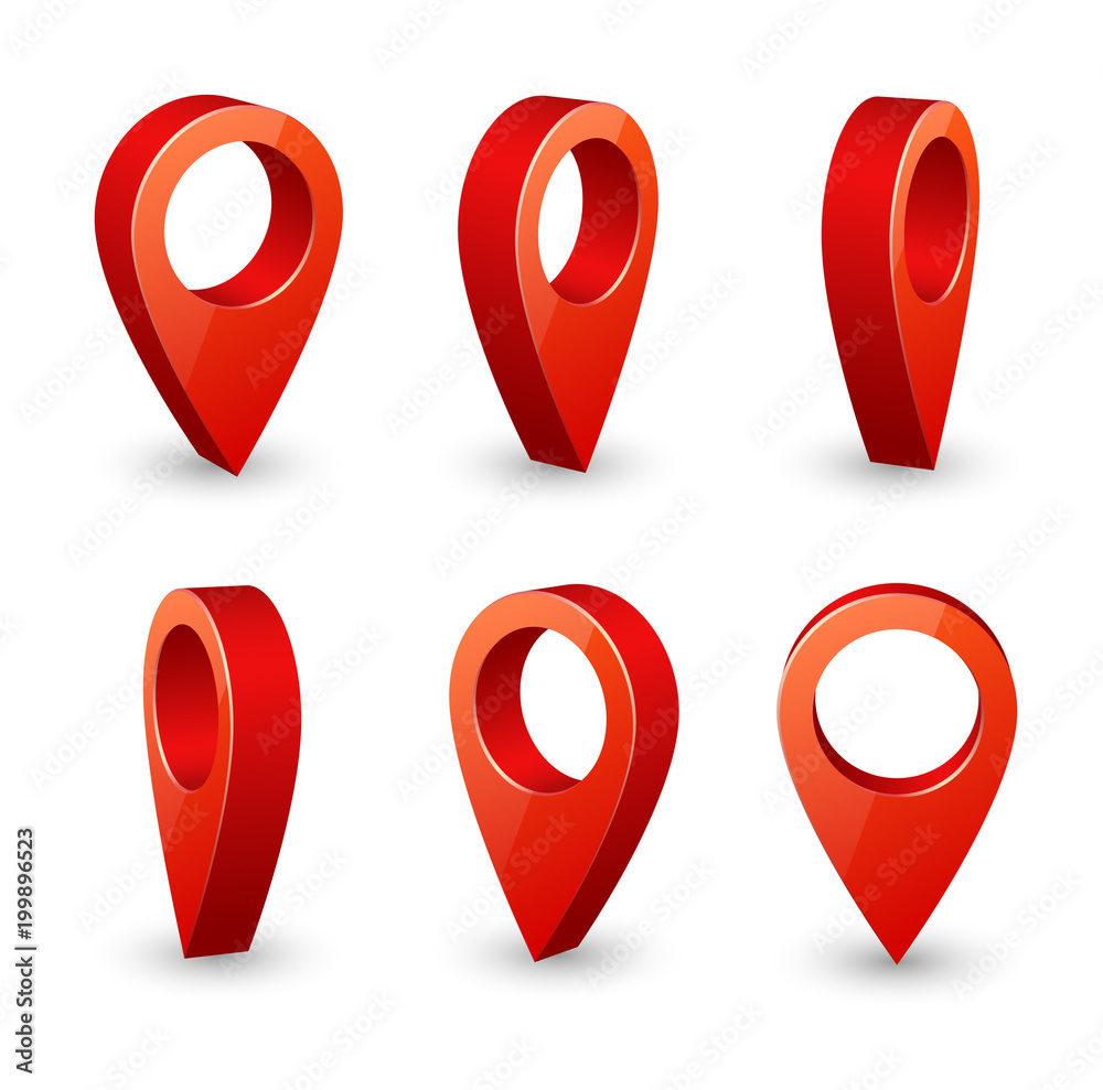 Poster map pointer 3d pin. location symbols vector set isolated on white background