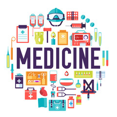 Medicine equipment circle infographics template concept. Icons design for your product or flat, web and mobile applications. Vector with long shadow illustration background