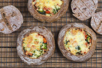 Mini pizza appetizers made with cheese,