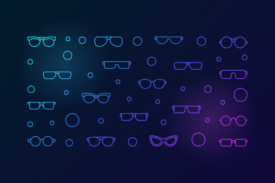 Vector glasses bright horizontal outline illustration or banner