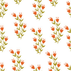 Seamless pattern illustration with beautiful flowers. Scandinavian style. Folk art.