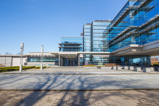 City Riga, Latvia. Latvian bank building, glass art.