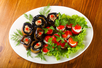 Stuffed eggplant and tomato