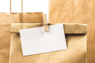 Various kraft paper bags isolated on white background