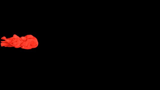 Red or Orange ink dissolves in water on black background, luma matte. Close-up drop ink in liquid, slow motion. Volume effects VFX. 3d motion graphics, chemical reaction, ink or smoke. 3d render V2