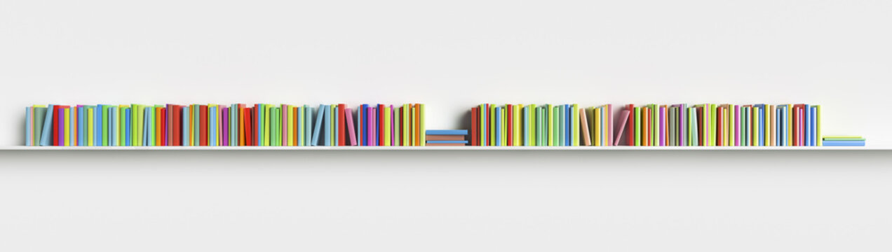 Multicolored books on a shelf