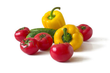 Bell peppers, tomatoes, cucumbers
