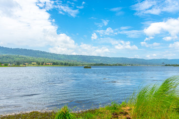 Beautiful Lake view Landscape of lake and  mountain with blue sky.