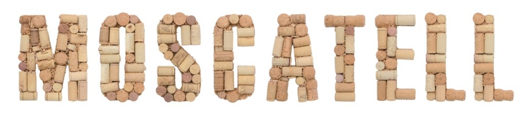 Grape variety Moscatell made of wine corks Isolated on white background