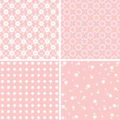 Floral seamless vintage pattern set.