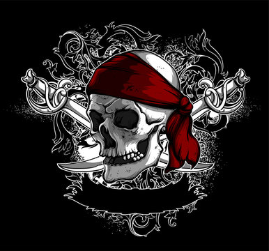 decorative art background with skull,  high detailed realistic illustration