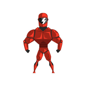 Red robot spacesuit, superhero, cyborg costume vector Illustration on a white background