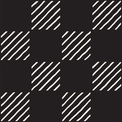 Hand drawn seamless repeating pattern with checker lines tiling. Grungy freehand background texture.