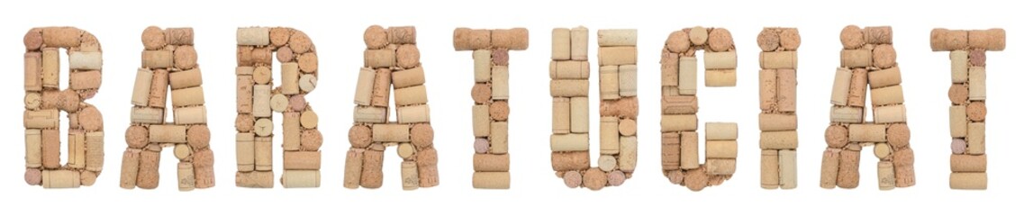 Grape variety Baratuciat made of wine corks Isolated on white background