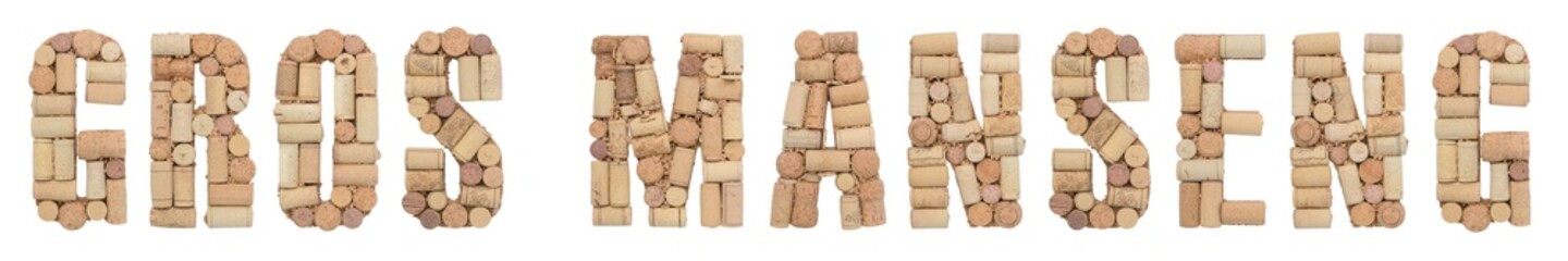 Grape variety Gros Manseng made of wine corks Isolated on white background