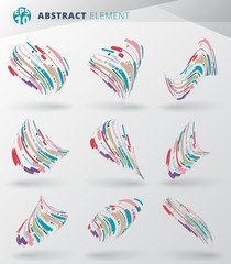 Set of modern style abstract with composition made of various lines wrapping circle 3d rounded shapes in colorful twisted.