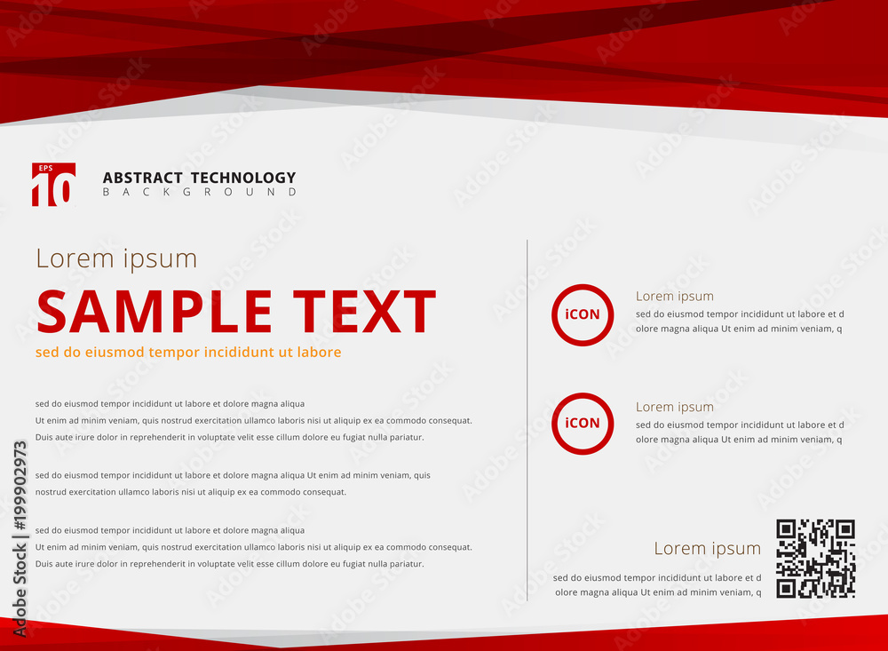Poster template layout abstract technology triangles red color overlay header and footer on white backgroun