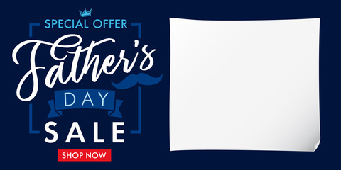 Special offer Father`s Day sale blue banner. Father Day special offer SALE promotion vector calligraphy  background