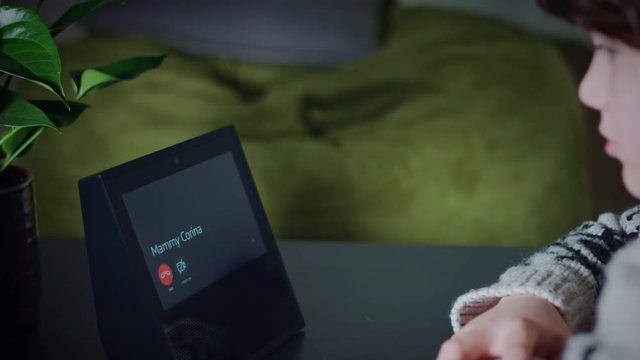 4K Child Boy Talking with his Mom on Smart Home Device