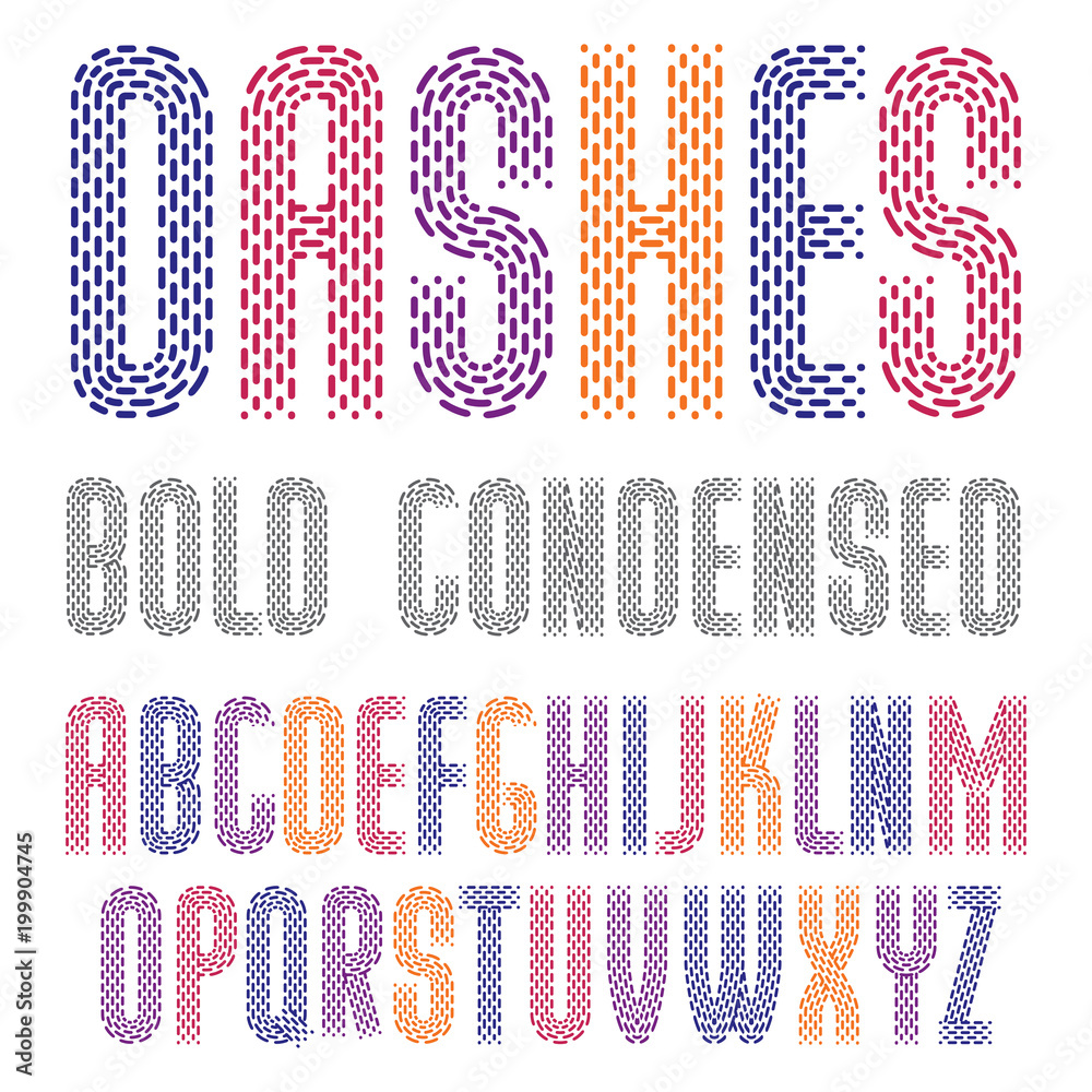 Fototapete set of cool vector condensed upper case english alphabet letters isolated. rounded bold retro type f