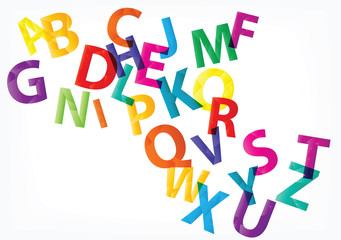 Bright vector rainbow alphabet letters design. Trendy low polygons vector alphabets isolated on white background.