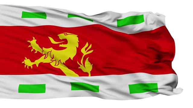 Barendrecht flag, city of Netherlands, realistic animation isolated on white seamless loop - 10 seconds long (alpha channel is included)