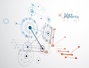 Engineering technology vector wallpaper made with circles and lines. Technical drawing abstract background.