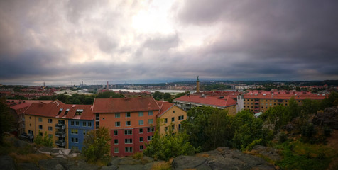 Fototapeta na wymiar Panorama aerial view to Goteborg from Masthugg church viewpoint,