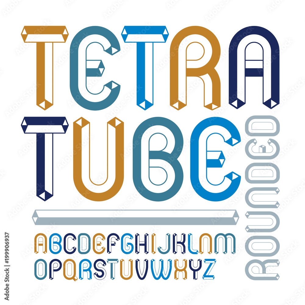 Poster vector upper case modern alphabet letters set. artistic rounded font, typescript for use in logo cre