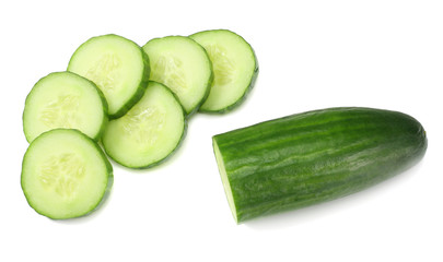 fresh cucumber slices isolated on white background. top view