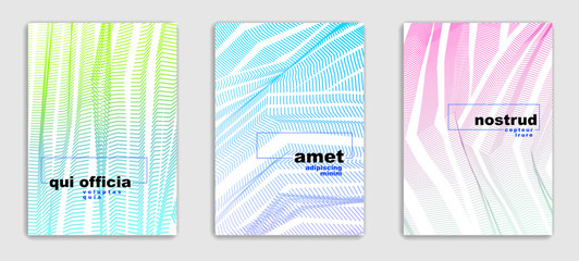 Abstract line art vector minimal contemporary brochure designs set, cover templates, geometric halftone gradient. For Banners, Placards, Posters, Flyers. Beautiful and special, pattern texture.