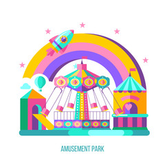 Fototapeta na wymiar Amusement Park, rides. Vector illustration.