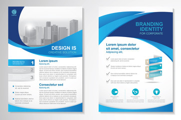 Template vector design for Brochure, Annual Report, Magazine, Poster, Corporate Presentation, Portfolio, Flyer, layout modern with  blue color size A4, Front and back, Easy to use and edit.